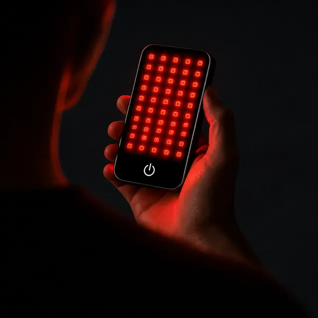 Person holding the compact Deep Dose Solo during a targeted red light therapy session