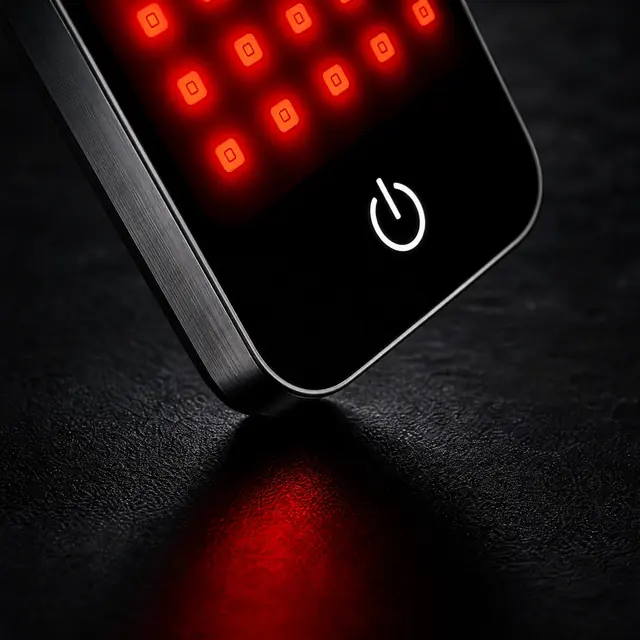 Close-up of the Deep Dose Solo power button and brushed black frame